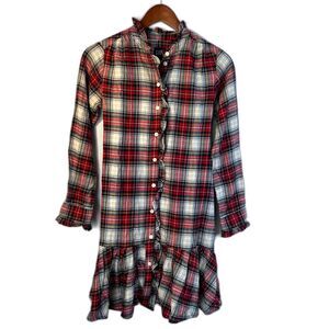 GAP Christmas Plaid Drop Waist Ruffled Trim Dress GIRLS XSP Flannel Cotton